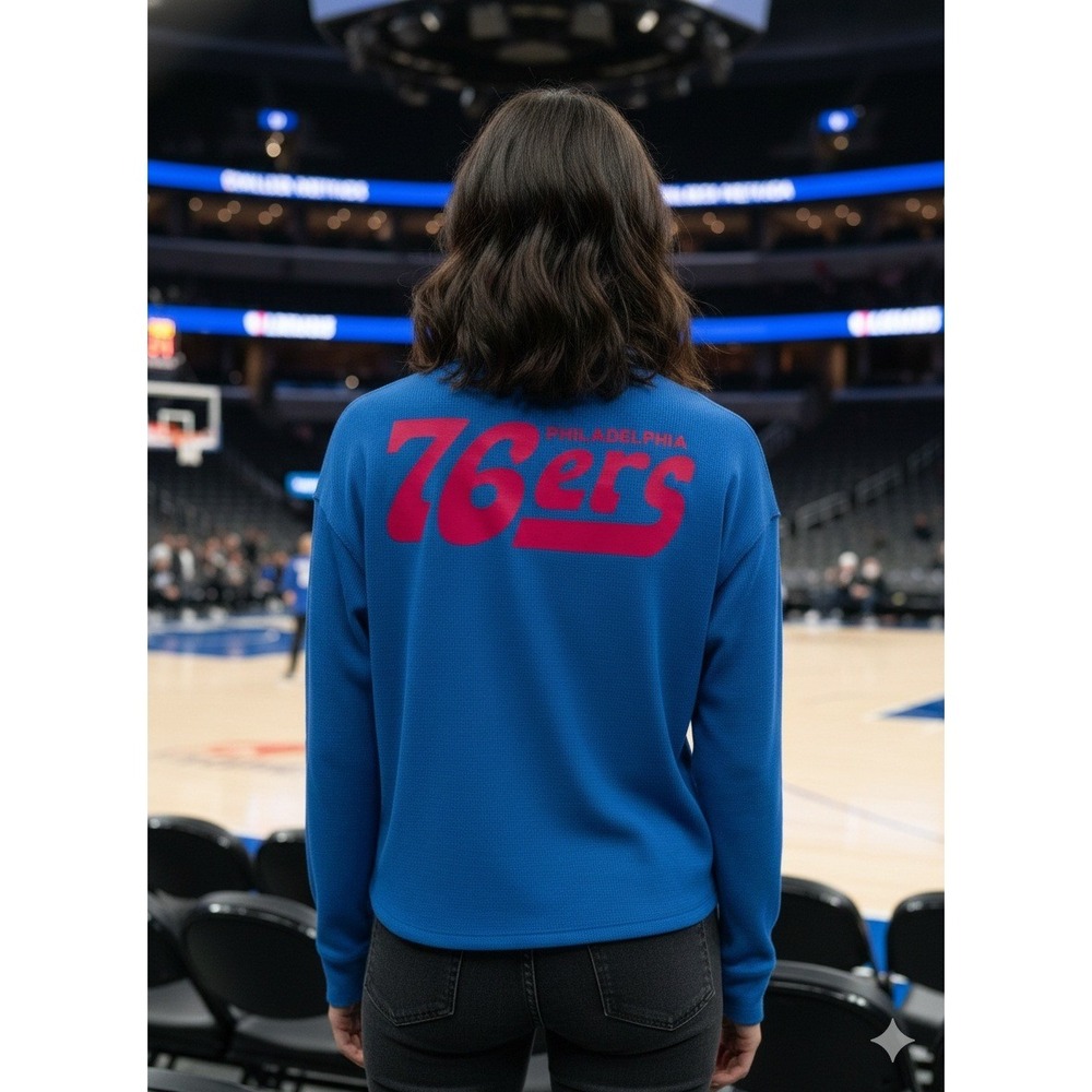 Junk Food Philadelphia 76ers Women Blue Waffle Thermal Long Sleeve Top M NEW